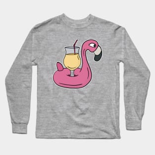 Refreshing Drink on a Cute Flamingo Float Long Sleeve T-Shirt